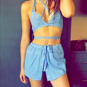 Striped two piece cotton set